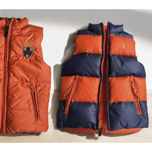 Ralph Lauren Reversible Kid's Feather Down Puffer Vest Stripe Solid Crest Size 5 - Picture 1 of 16